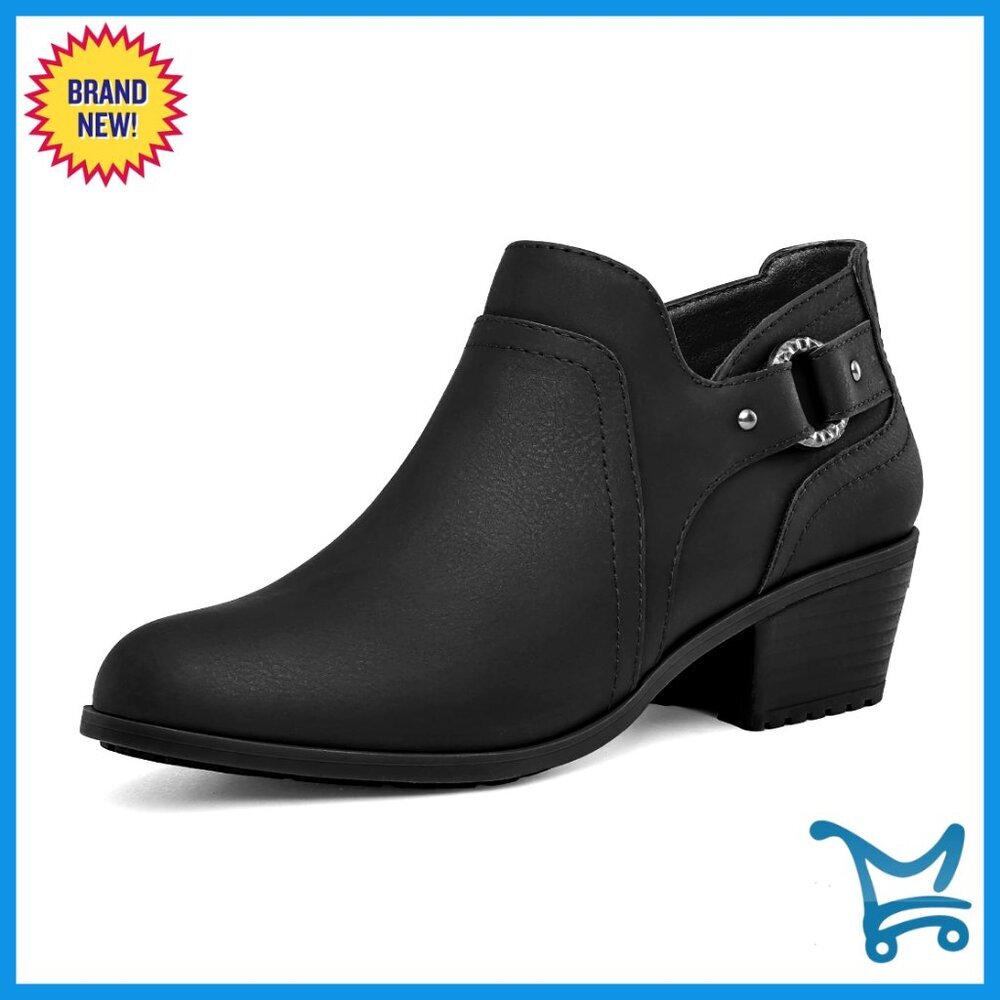 Women's Ankle Boots Side Zipper Low Chunky Heel Round Toe Comfortable